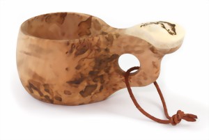 Kuksa D - Holztasse aus Birkenknollenholzholz mit Rentierhorn - Lachs